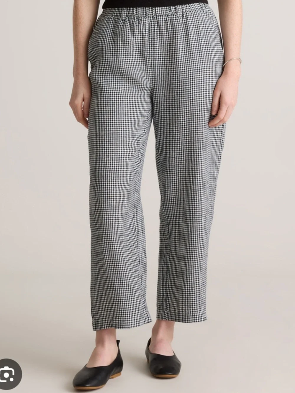 Quince 100% European Linen Pants Classic Mini Gingham Black White XS